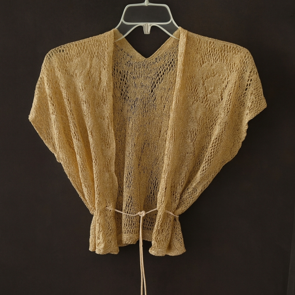 Vintage 1980s Boho Crochet Shrug Open Oversweater